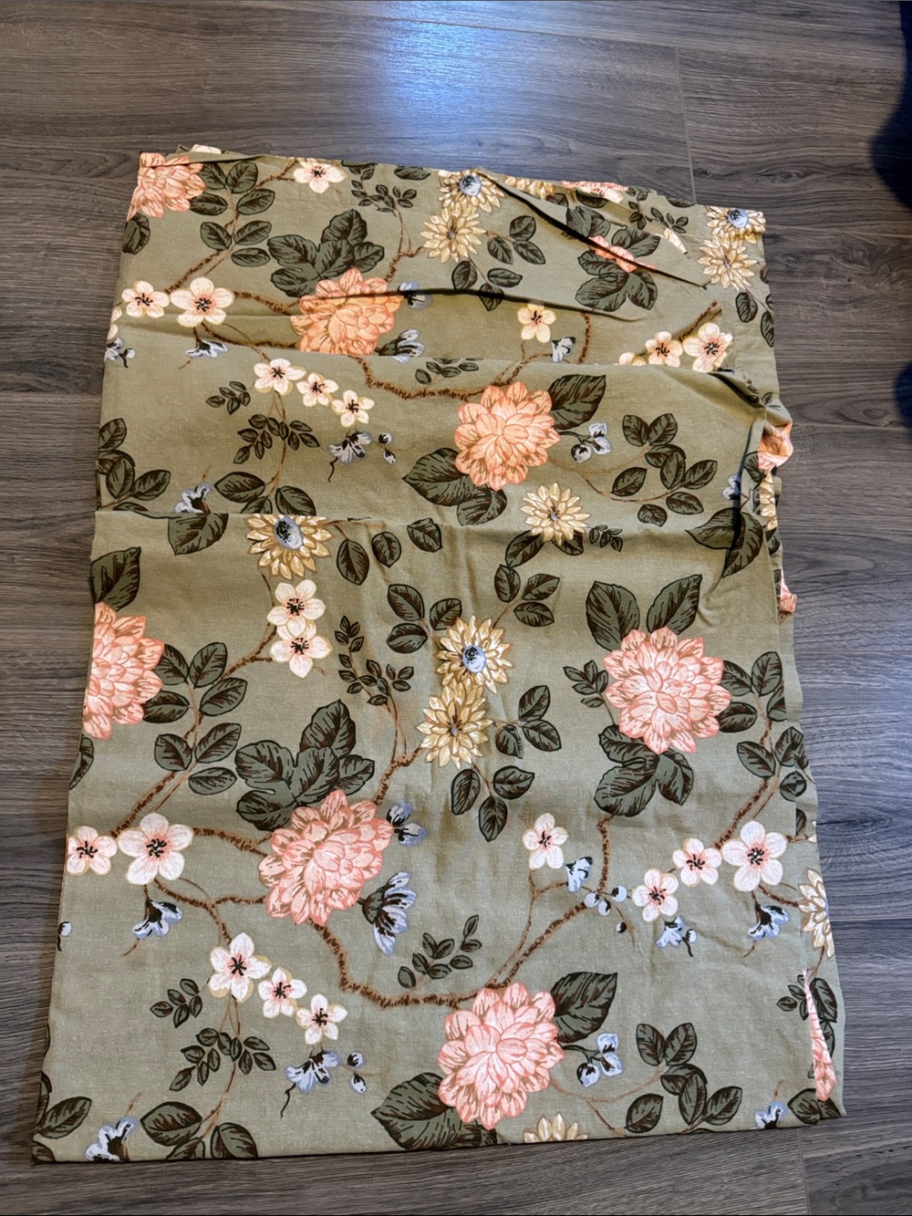 2 Threshold Olive Green Floral Tablecloths with Pink & Cream Blooms